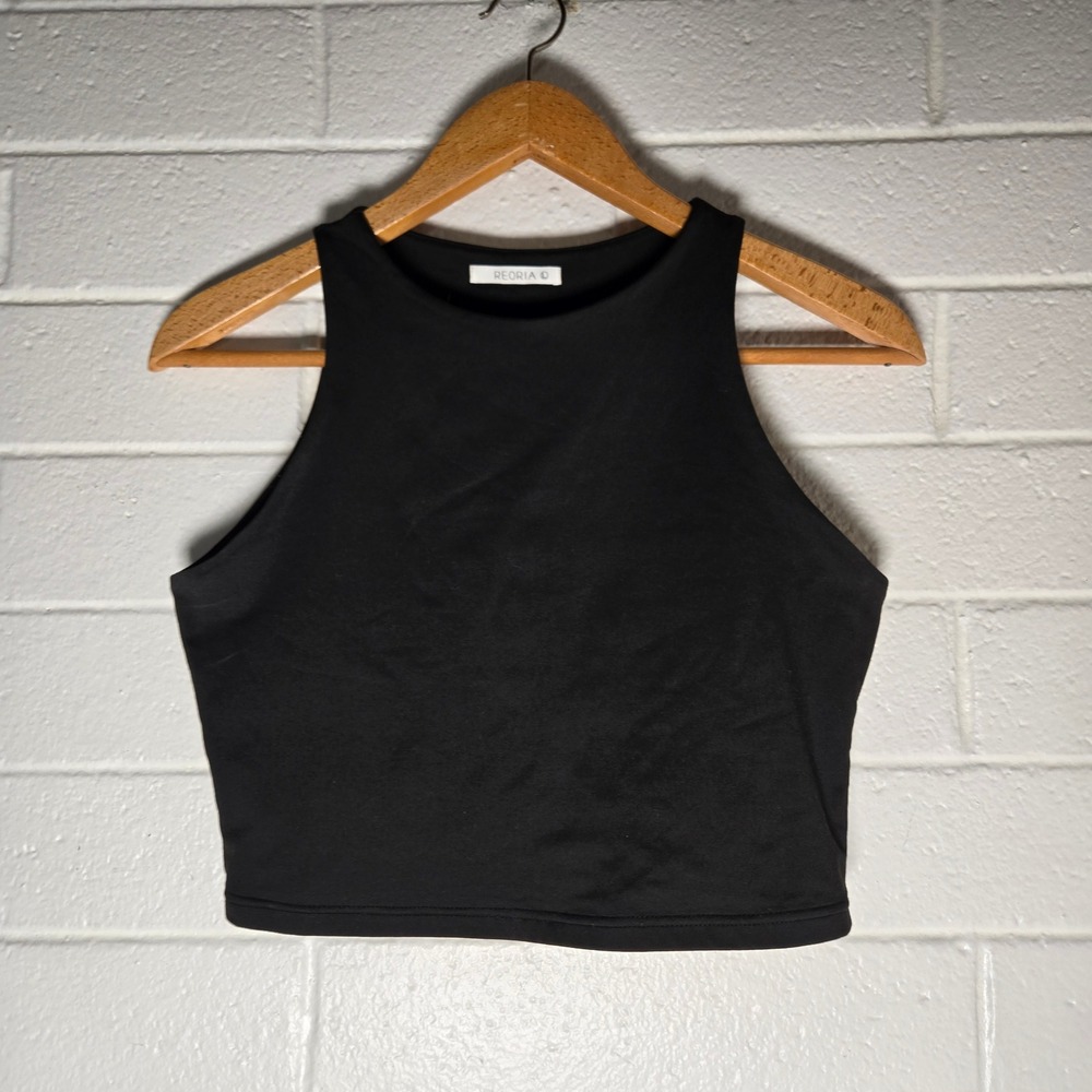 REORIA Crop Tank Top Large Goth High Neck Sleeveless Racerback‎ Active Classic